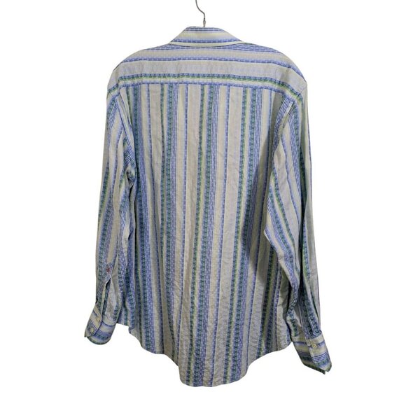 Robert Graham Button Up Shirt Mens L Light Blue Green Polka Dot Stripes Cotton - Picture 7 of 12